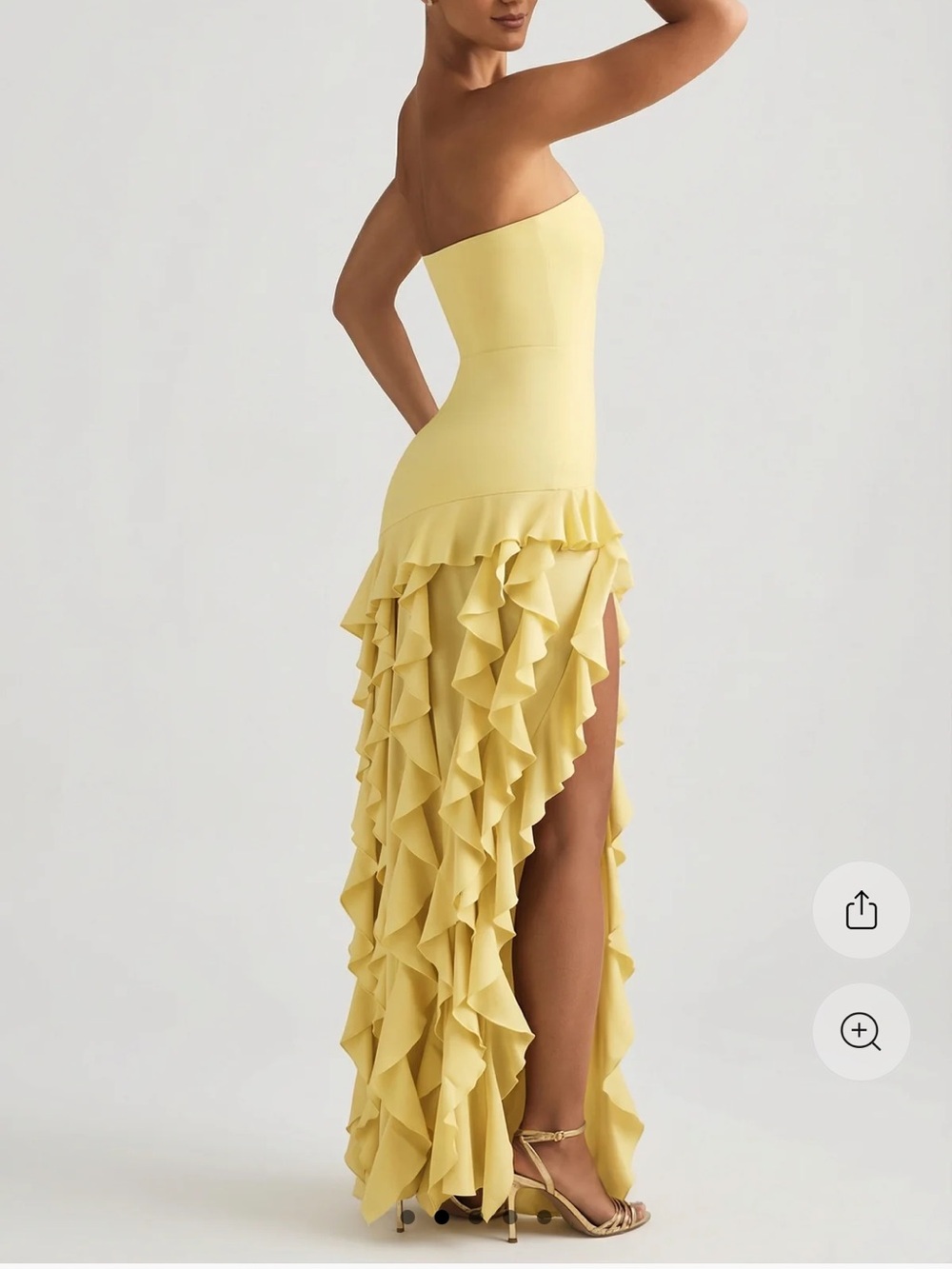 Oh Polly Strapless Lemon Yellow Ruffle High-Low Gown - Picture 2 of 5